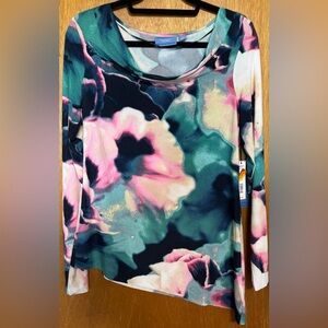 Simply Vera Vera Wang Green Graphic Long Sleeve Blouse